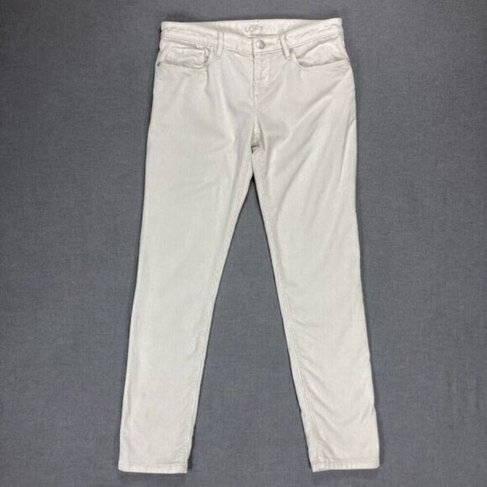 Ann Taylor LOFT Skinny Relaxed Corduroy Pants 25 Ivory Casual Minimalist Trouser